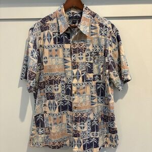 Mens Hawaiian Shirt XL Blue Tropical Palm Tree Pineapple Vacation Cruise Resort